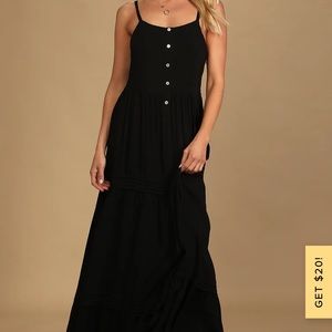 Black Button-Front Tiered Maxi Dress